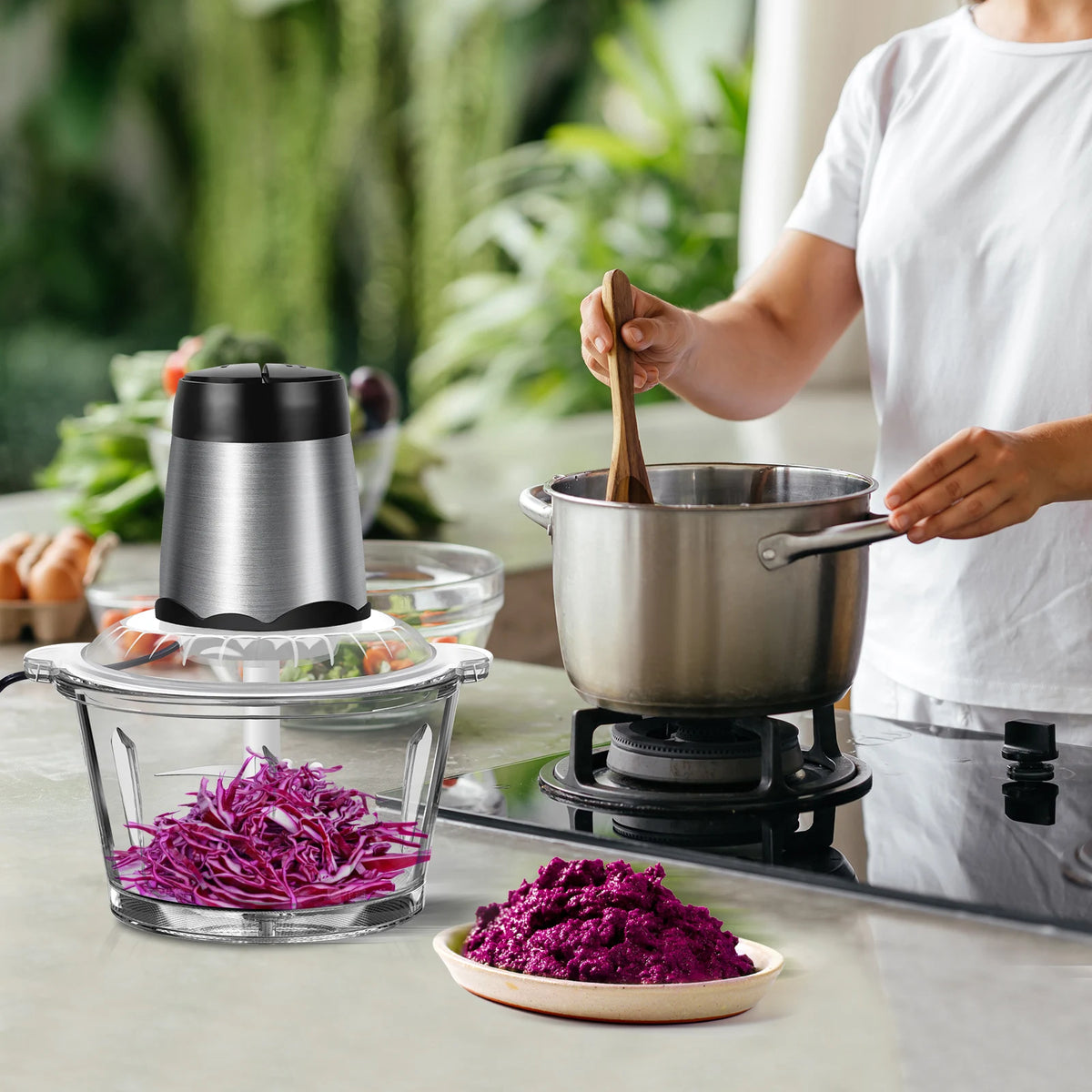 MiLuxe 300W Electric Food Chopper & Meat Grinder – 2L Glass Bowl