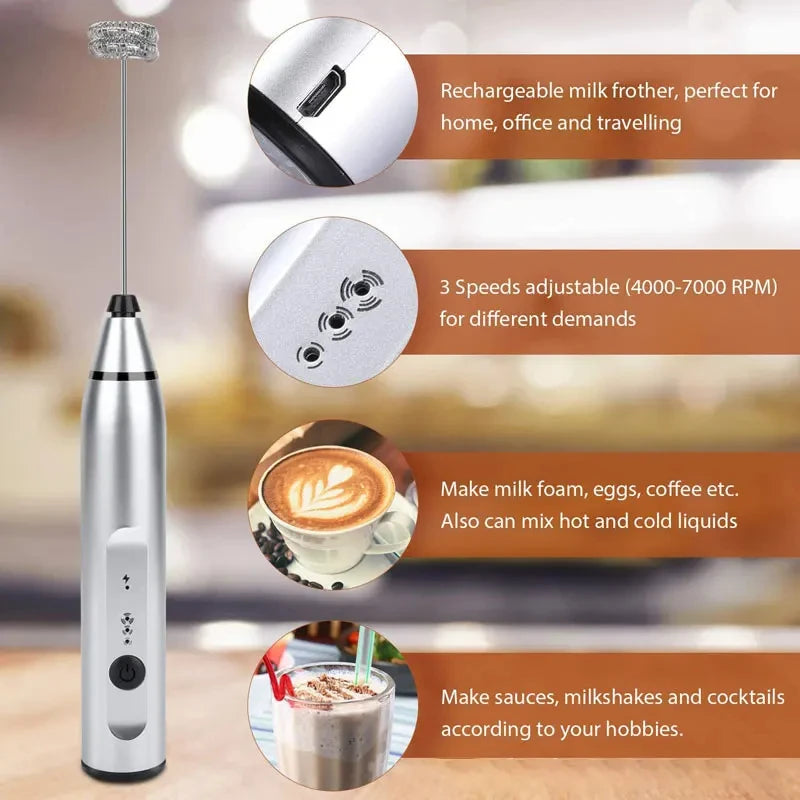 Portable Electric Milk Frother – USB Rechargeable Coffee & Matcha Whisk