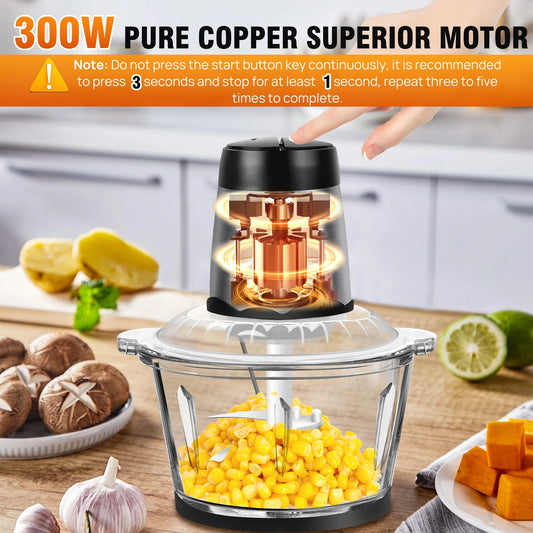 MiLuxe 300W Electric Food Chopper & Meat Grinder – 2L Glass Bowl